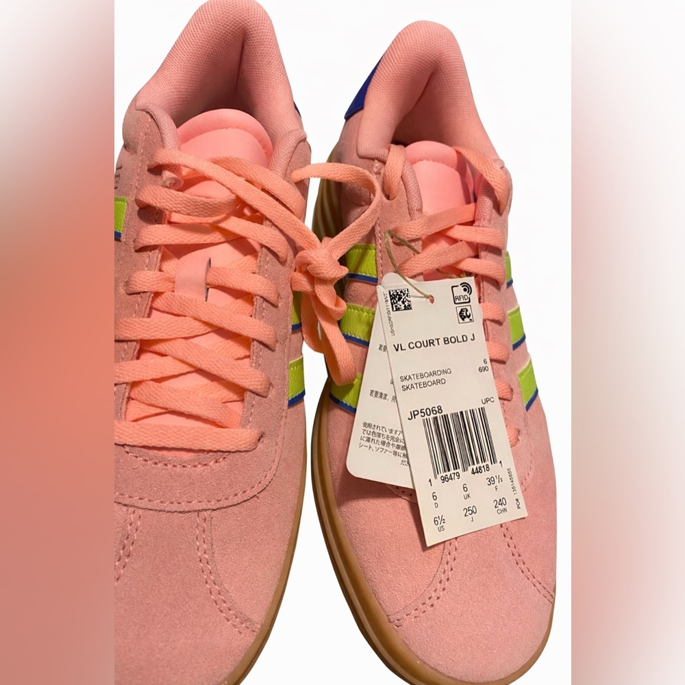 Adidas Women's Pink and Neon Green Sneakers - Picture 6 of 6